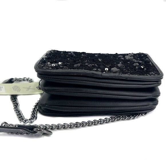 FIORELLI Silver & Black Sequin Nighttails Small Flap Crossbody Chain Strap NWT - Picture 8 of 10